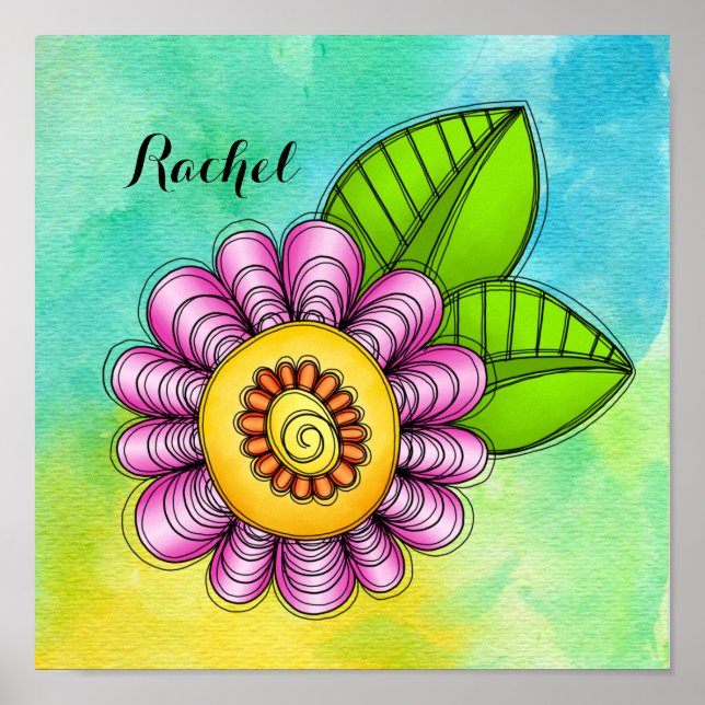 Delight Watercolor Doodle Flower Poster (Frente)