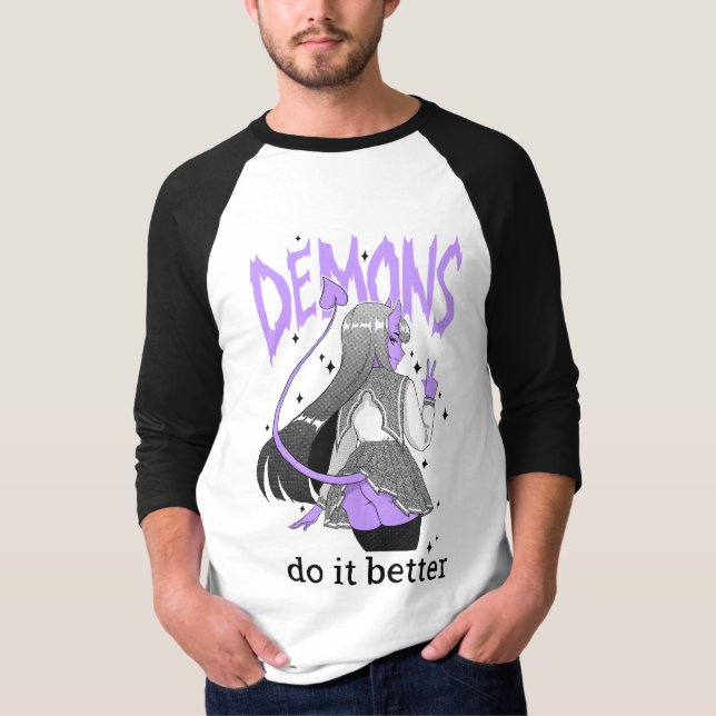 demónios melhora a camisa leve do Raglan T (Frente)