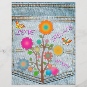 Denim Back Pocket Flores Paz Esperança