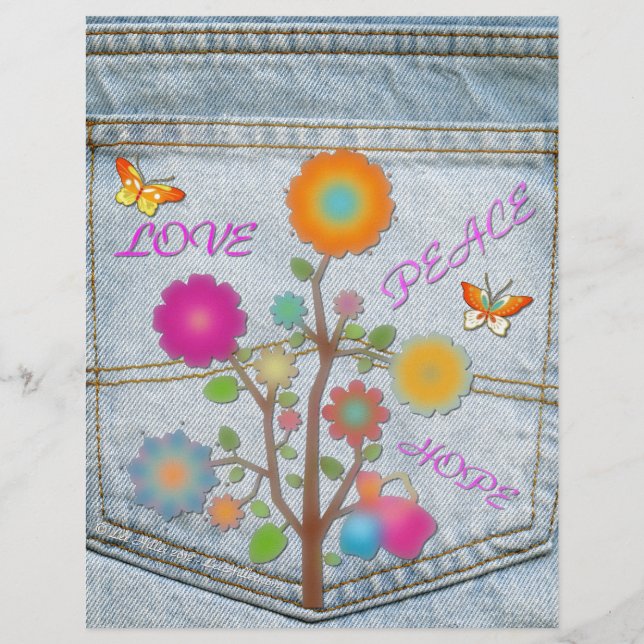 Denim Back Pocket Flores Paz Esperança (Frente)