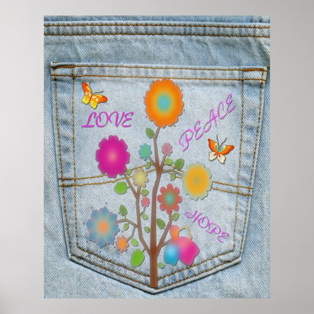 Denim Back Pocket Flores Paz Poster (Frente)