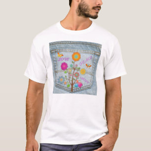 Denim Back Pocket Flowers Peace Love Hope T-shirt