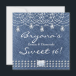 Denim Diamantes Teardrop Bling Sweet 16 Convite<br><div class="desc">Denim Diamantes Teardrop Bling Doce 16 Convite. Personalizar para qualquer evento.</div>