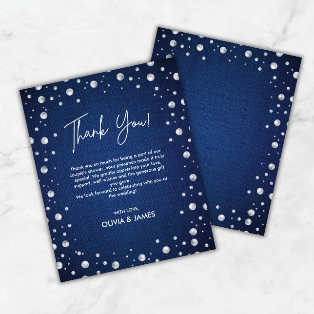 Denim Diamond Pearls Chá de casamento Cartões de a (Denim Diamond Pearls Wedding Shower Thank You Card )