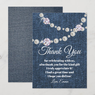 denim e diamante pérola, cartão de agradecimento