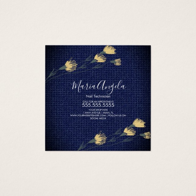 Denim e Flores Selvagens Salão Azul Amarelo (Frente)