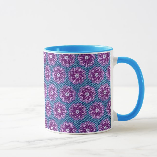 Denim e roxo floral e caneca azul (Direita)