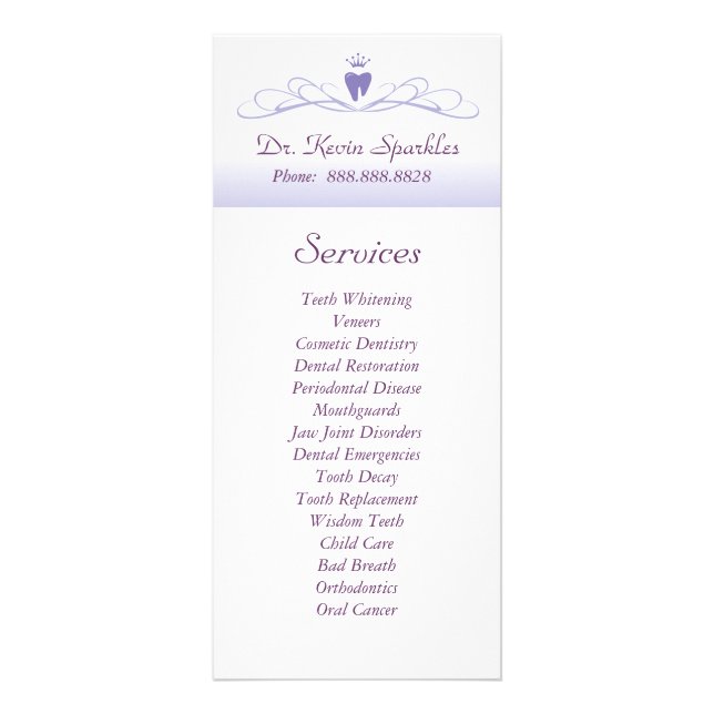 Dental Service Menu Brochure Purple Crown Tooth (Frente)
