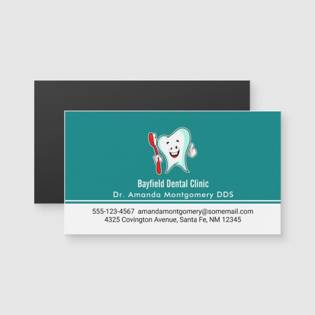 Dente feliz com cuidado dentário com escova de den (Frente/Verso)