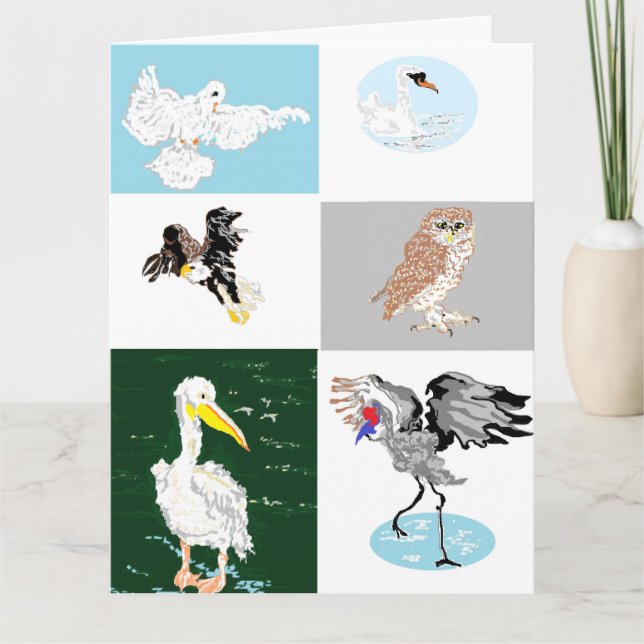 Dentro de Nota de Cartão de Saudação Dobrada ; Ave (Frente)