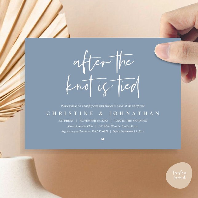 Depois do nó amarrado, Poste o convite Brunch (After the knot tied, Modern Post wedding Brunch Lunch Dinner Invitation Card, PDF, Dusty Blue)
