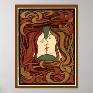 "Der Kuss" pelo impressão 12x16 de Nouveau da art