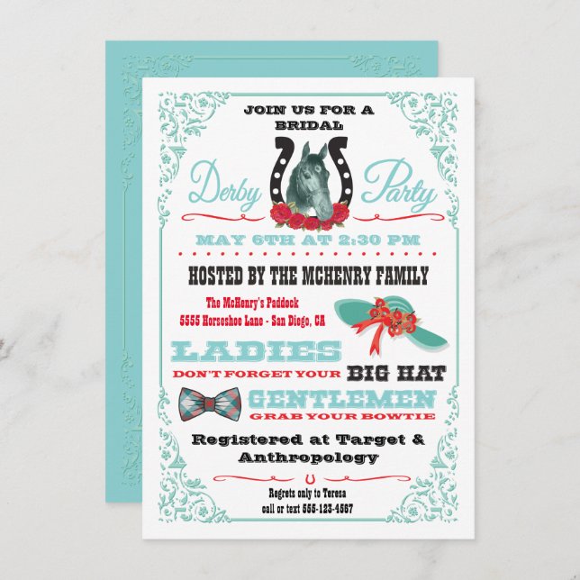 Derby Horse Racing Chá de panela Convite de festas (Frente/Verso)