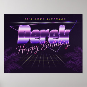 Derek Name Vorname lila retro Poster Geburtstag