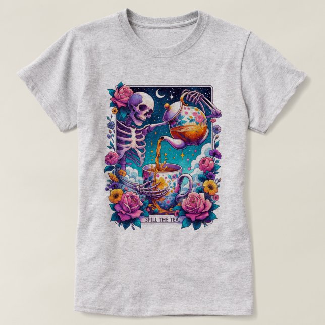 Derramar A Camisa T Da Placa De Tarot Do Tea Skele (Frente do Design)
