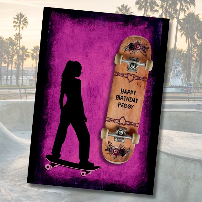 Derrape Como uma Garota Cartão de Aniversário de S (Shred Like a Girl Skateboarding Happy Birthday Card)