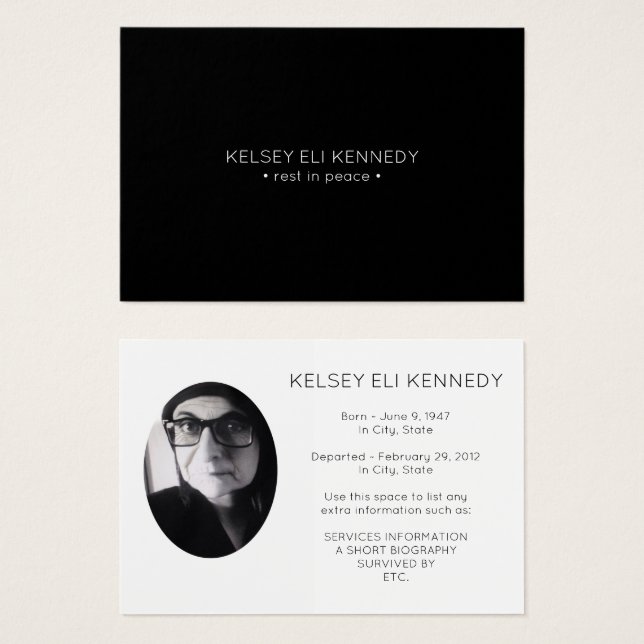 descansar no cartão de oração do funeral de paz (Frente & Verso)