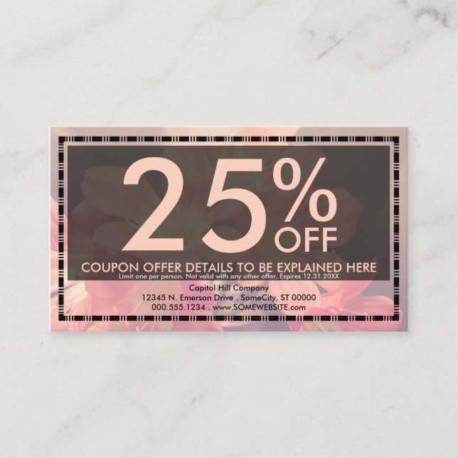 Desconto cartão de cupão de flores lindas (Frente)