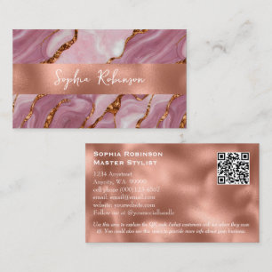 Desconto Elegante Mauve Marble e Faux Copper Cartão de visi