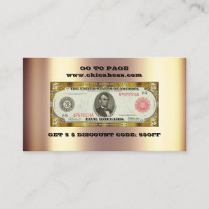 Desconto Inserir Cartão de visita 5$ Dourado Cód