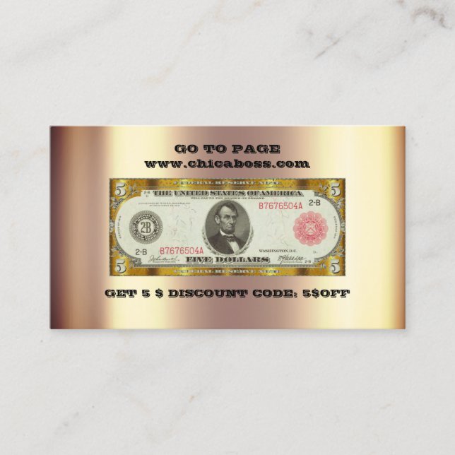 Desconto Inserir Cartão de visita 5$ Dourado Códig (Frente)