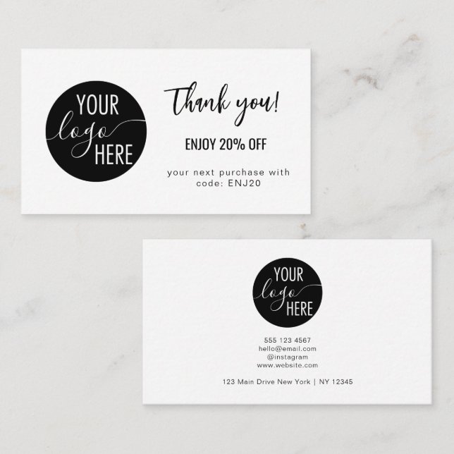 Desconto Logotipo Mínimo Próprio Obrigado Cartão de Descont (Frente/Verso)