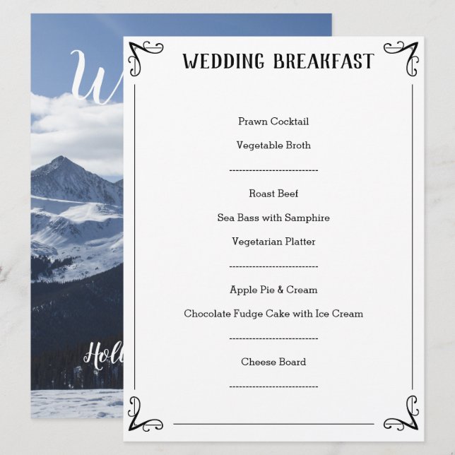 Descrição do Menu de Casamento Especial. (Frente/Verso)