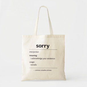 desculpe – definição de bolsa de tote de frase com