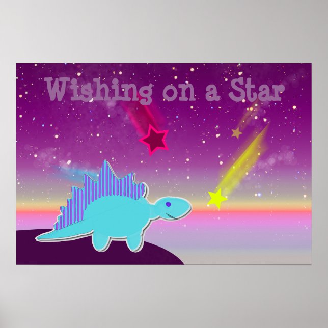 Desejo em um Poster de dinossauro azul estrela (Frente)