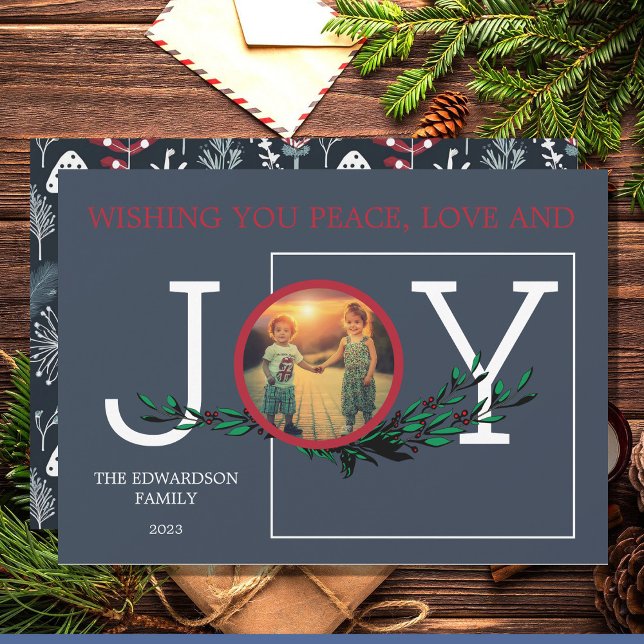 Desejo-te o cartão de Natal da Peace Love Joy (Wishing you peace love and joy photo Christmas card.)