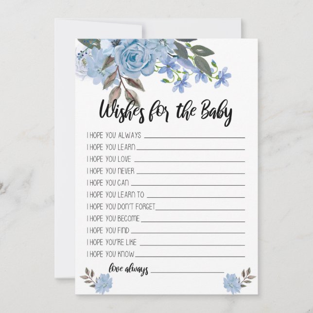 Desejos azuis das flores para os cartões do chá de (Frente)