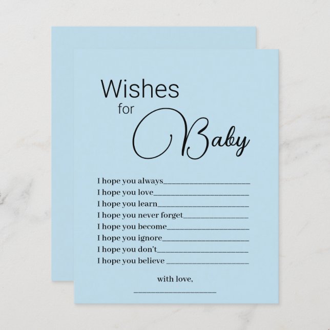 Desejos Azuis Simples para Jogo de Chá de fraldas (Frente/Verso)