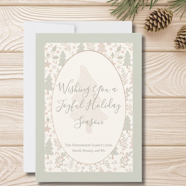 Desejos de Inverno Quente – Cartão Plano de Férias (Sage Green Flat Personalized Holiday Greeting Card)