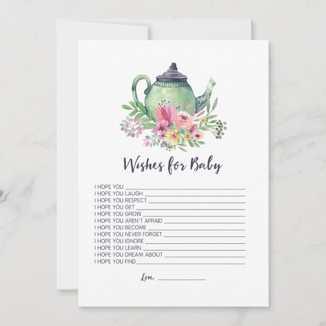 Desejos do bule da aguarela para o cartão do bebê (Frente)