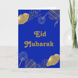 Desejos do ouro: Eid Mubarak Blue e Dourado cartão