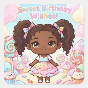 Desejos Doces de Aniversário Adesivo Quadrado