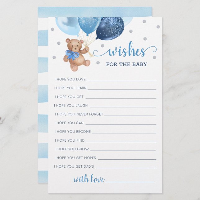 Desejos editáveis para o Urso de Teddy do Chá de f (Frente/Verso)