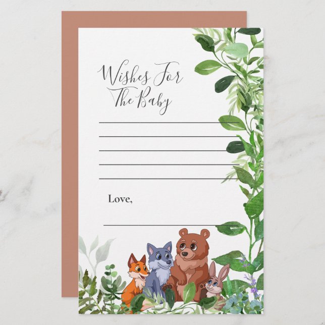 Desejos para bebês amigos da floresta Woodland (Frente/Verso)