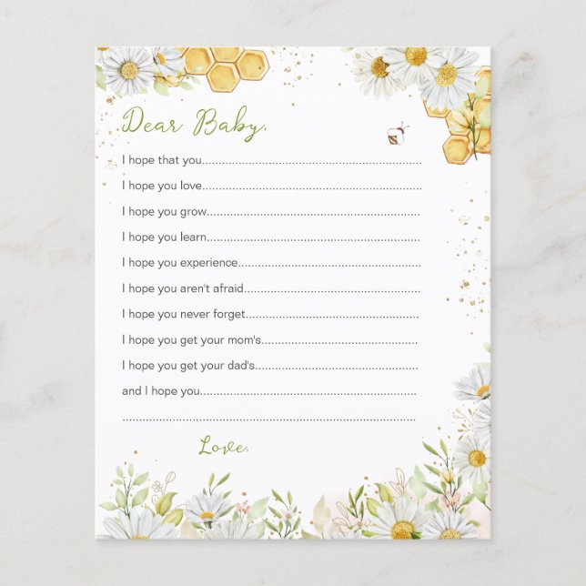 Desejos para Cartões de Bebê Abelhão Amarelo Chá (Frente)