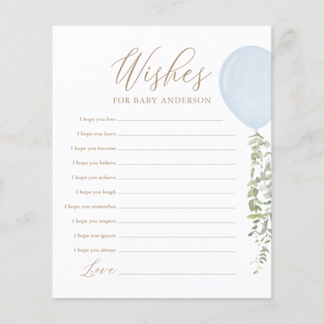 Desejos para Jogo de Chá de fraldas do Balão Azul  (Frente)