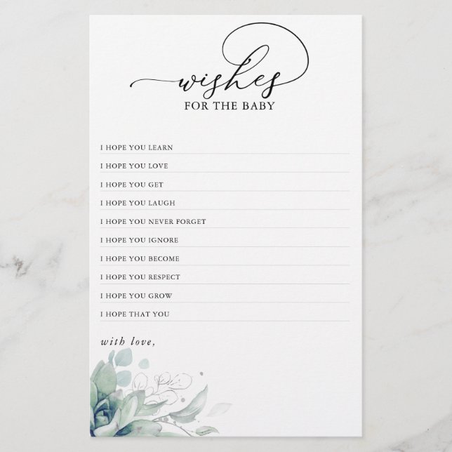 Desejos Para O Bebê Chá de fraldas Verde Suculento (Frente)