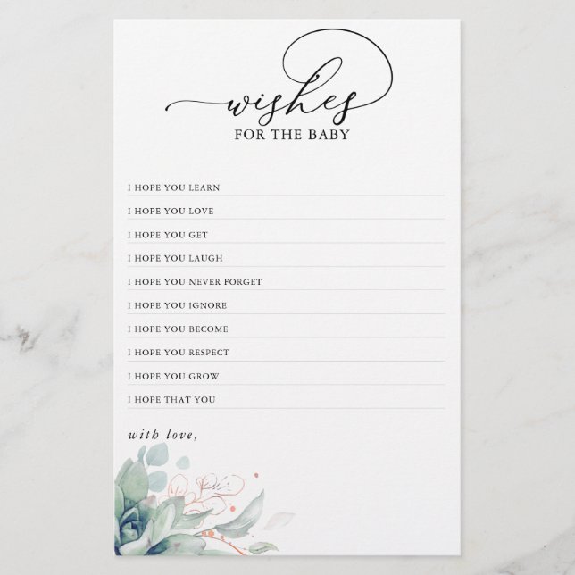 Desejos Para O Bebê Chá de fraldas Verde Suculento (Frente)