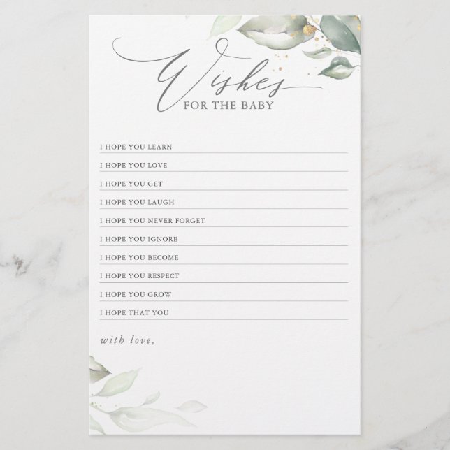 Desejos Para O Bebê Elegante Chá de fraldas Verde (Frente)