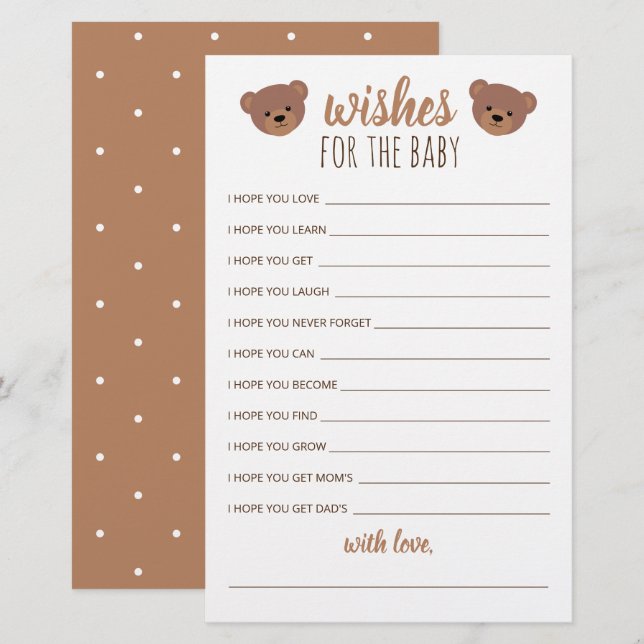 Desejos Para o Bebê para Chá de Bebê e Aniversário (Frente/Verso)