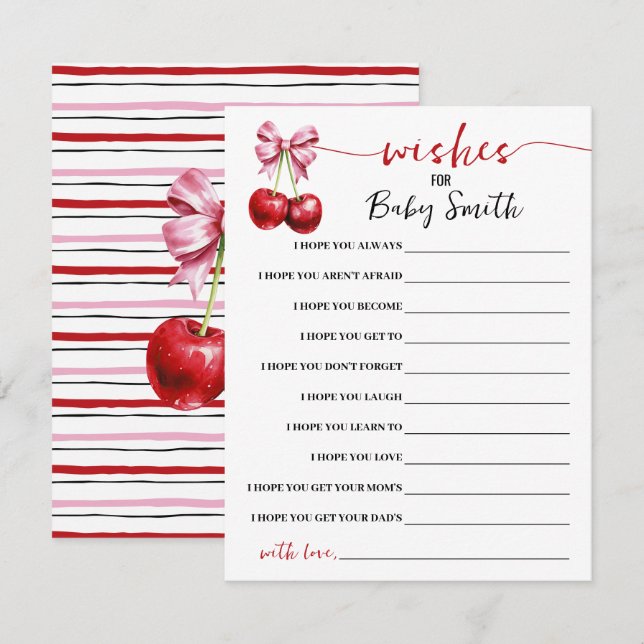 Desejos para o Cartão de Chá de fraldas de Cereja  (Frente/Verso)
