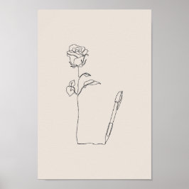  Desenho a Caneta de Rosa - Poster Floral e Preto 