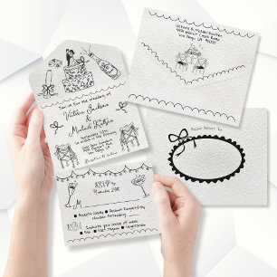 Desenho à mão funky de casamento com rabiscos