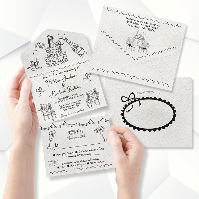 Desenho à mão funky de casamento com rabiscos (Criador carregado)