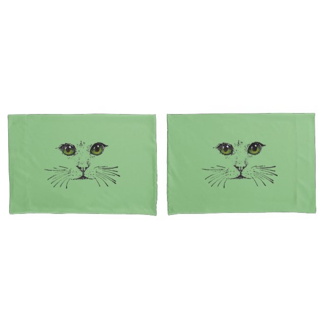 Desenho a preto de um rosto de gato olhos verdes b (Frente - conjunto)