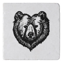 Desenho a Tinta da Cara de Urso Preto e Branco